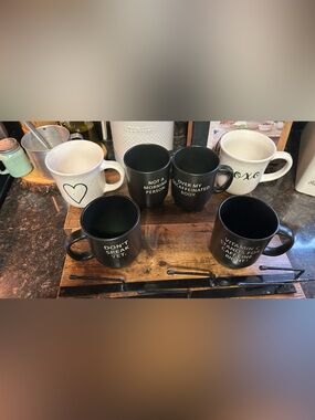 Ceramic Coffee Mug Set of 6 Black and White Novelty Designs